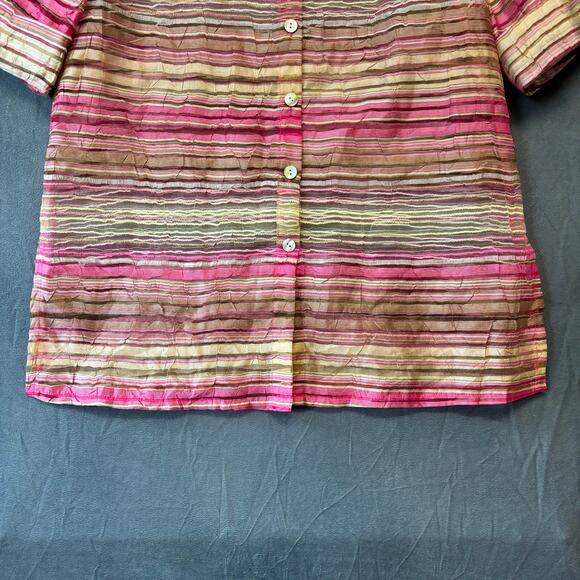 CitiKnits Sheer Seersucker Blouse Casual Button Down Striped Womens Small Artsy - Picture 7 of 11
